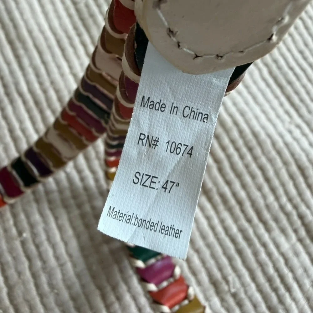 Braided Woven Belt Womens XL 47in Multi-Color Bonded Leather Boho Eclectic